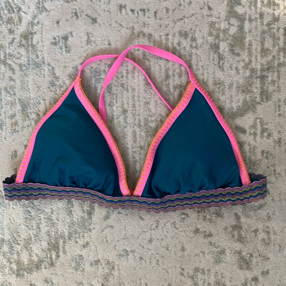 Xhileration bikini top sz xs/s  teal/ neon pink multicolore